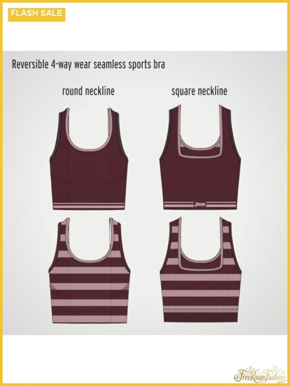 Women's Seamless Sports Bra Reversible 4-Way Wear Low Impact Wire Free